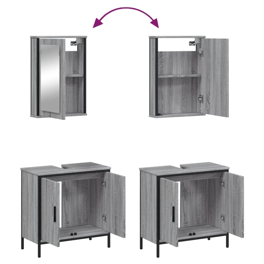 2 Piece Bathroom Furniture Set Grey Sonoma Engineered Wood
