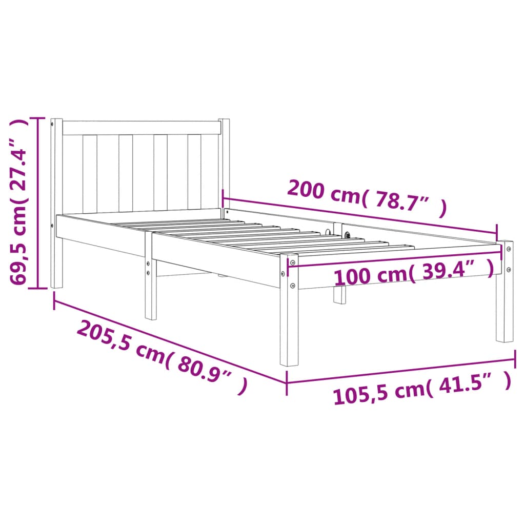Bed Frame without Mattress Wax Brown 100x200 cm Solid Wood Pine