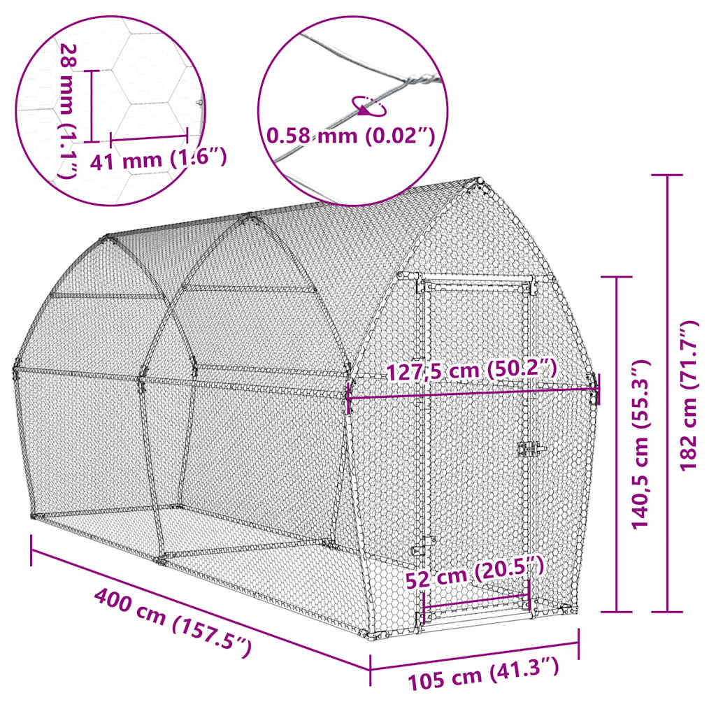 Chicken Cage Silver 400x105x182 cm Galvanised Steel