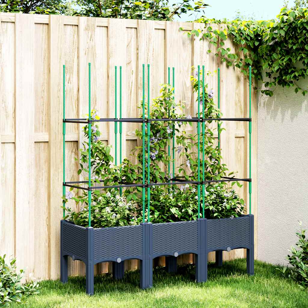 Garden Planter with Trellis Blue Grey 120x40x142.5 cm PP
