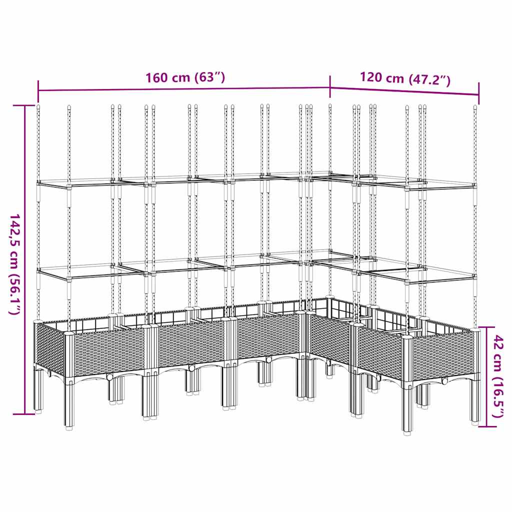 Garden Planter with Trellis Light Grey 160x120x142.5 cm PP