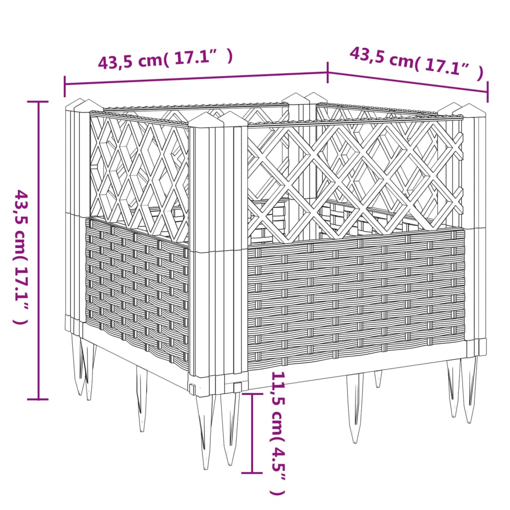 Garden Planter with Pegs Brown 43.5x43.5x43.5 cm PP
