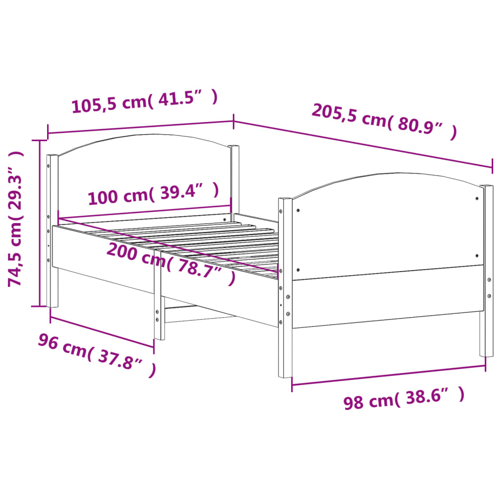 Bed Frame without Mattress Wax Brown 100x200 cm Solid Wood Pine