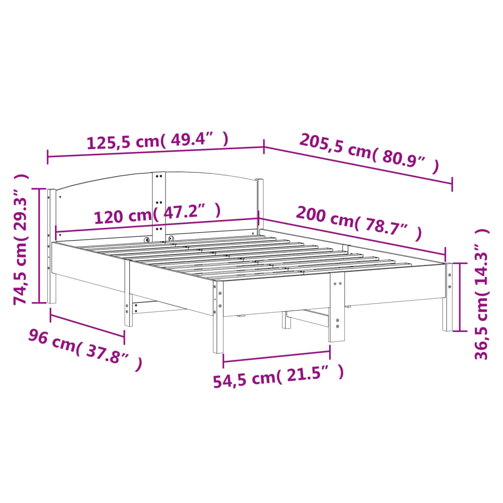 Bed Frame without Mattress Wax Brown 120x200 cm Solid Wood Pine