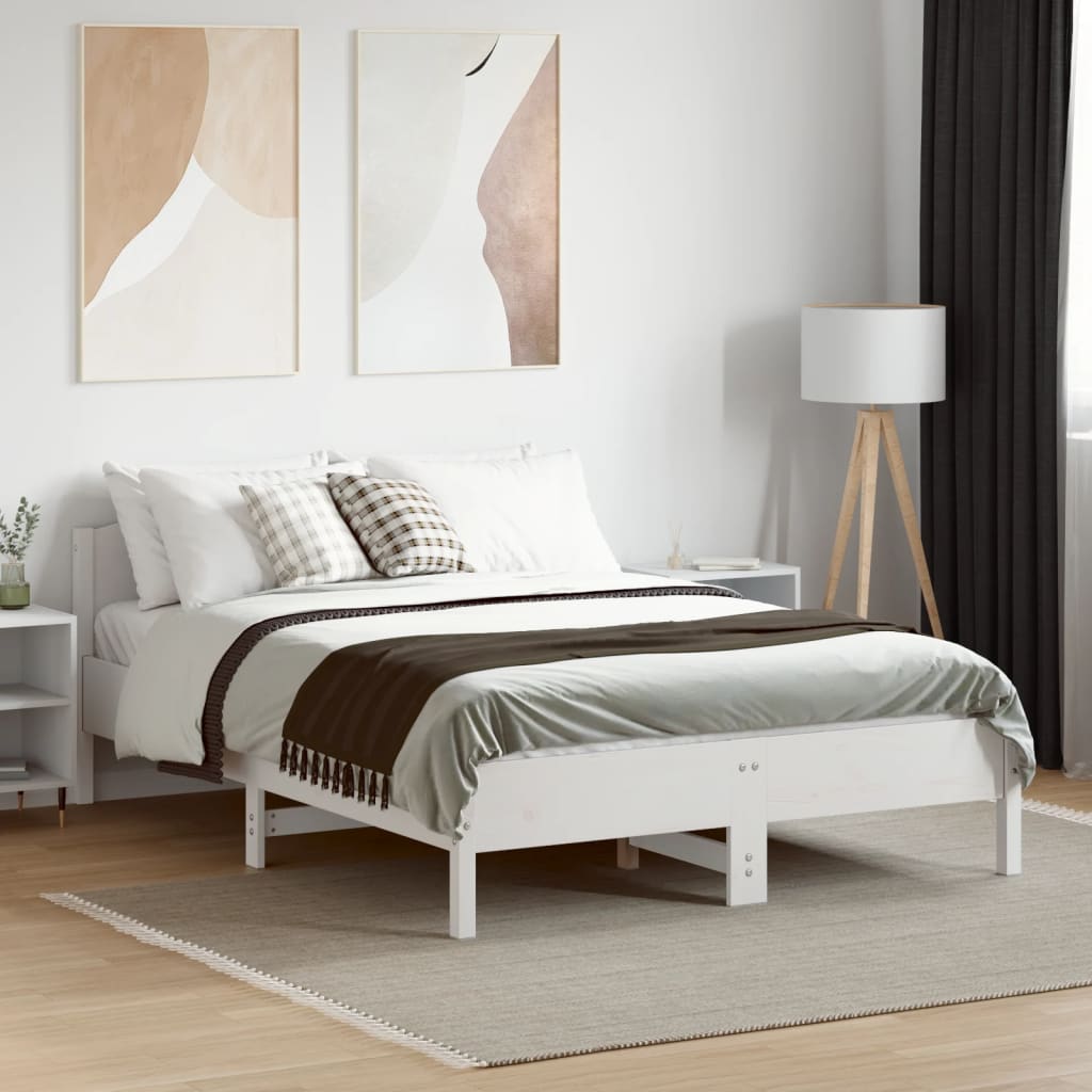 Bed Frame without Mattress White 135x190 cm Double Solid Wood Pine