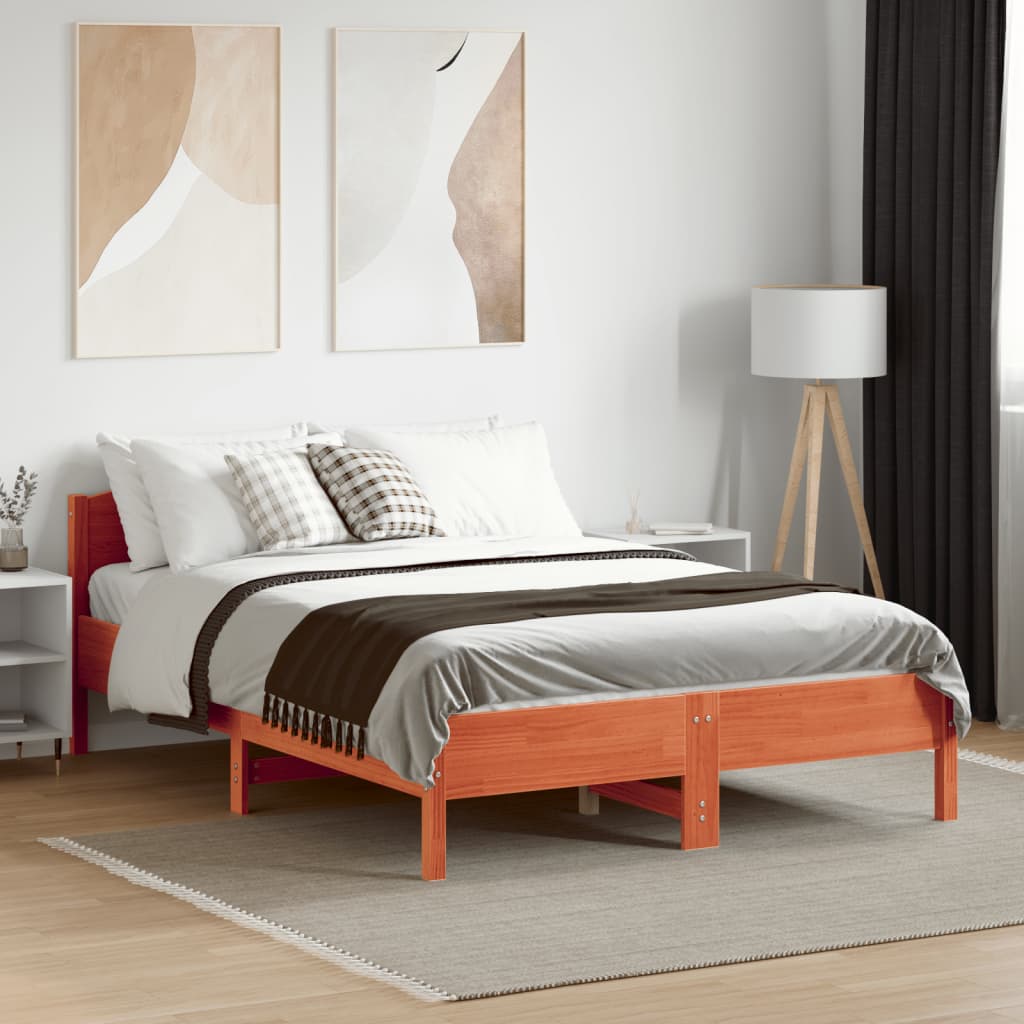 Bed Frame without Mattress Wax Brown 135x190 cm Double Solid Wood Pine