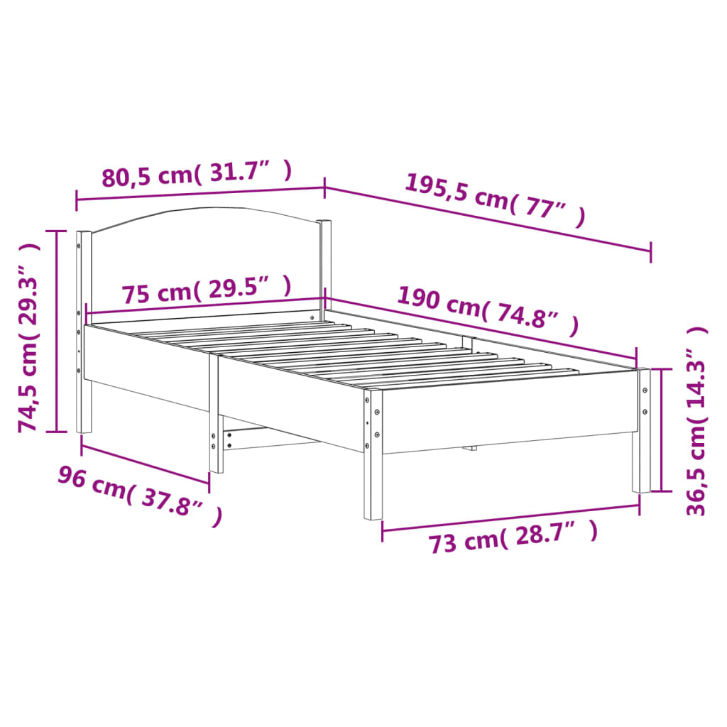 Bed Frame without Mattress 75x190 cm Small Single Solid Wood Pine