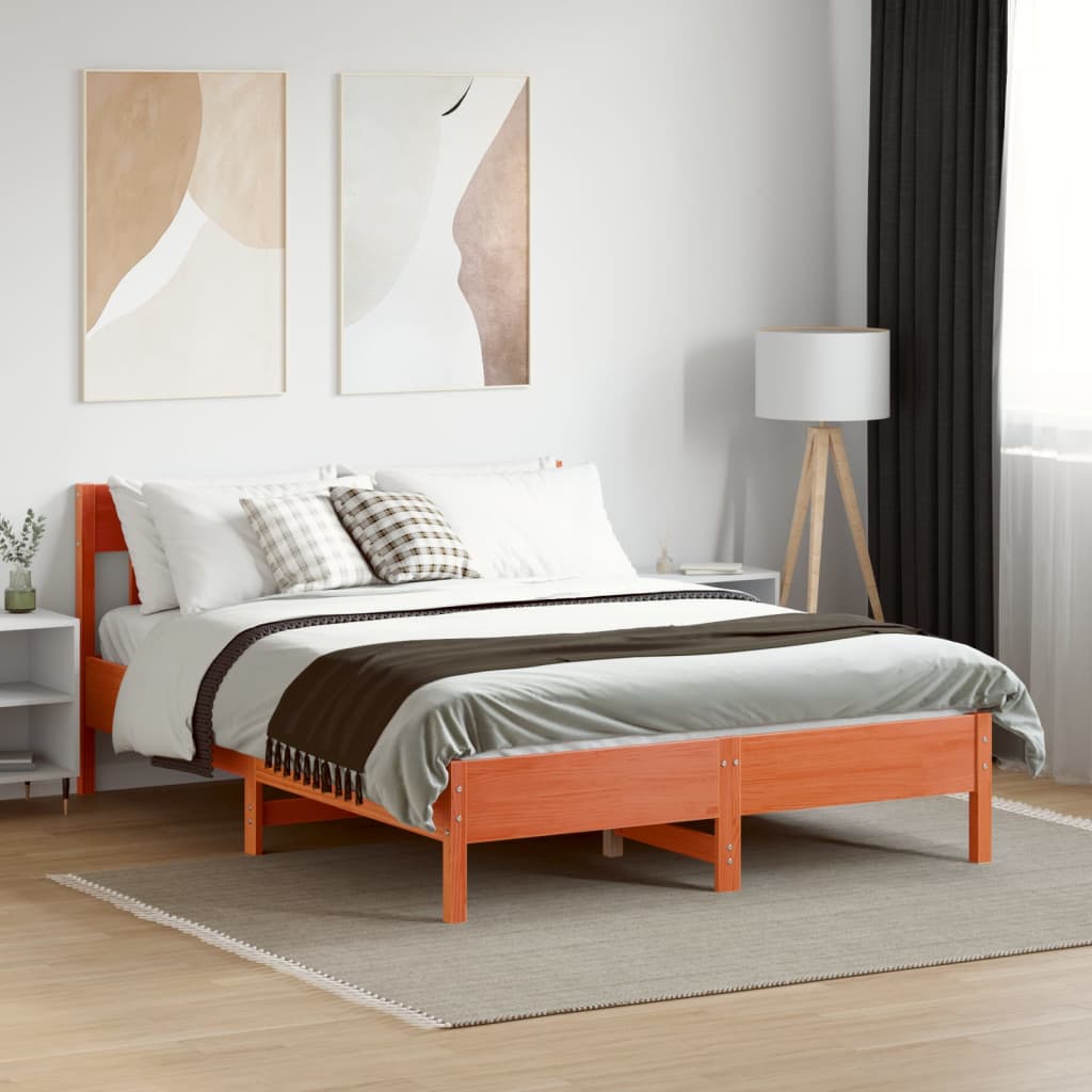 Bed Frame without Mattress Wax Brown 150x200 cm King Size Solid Wood Pine