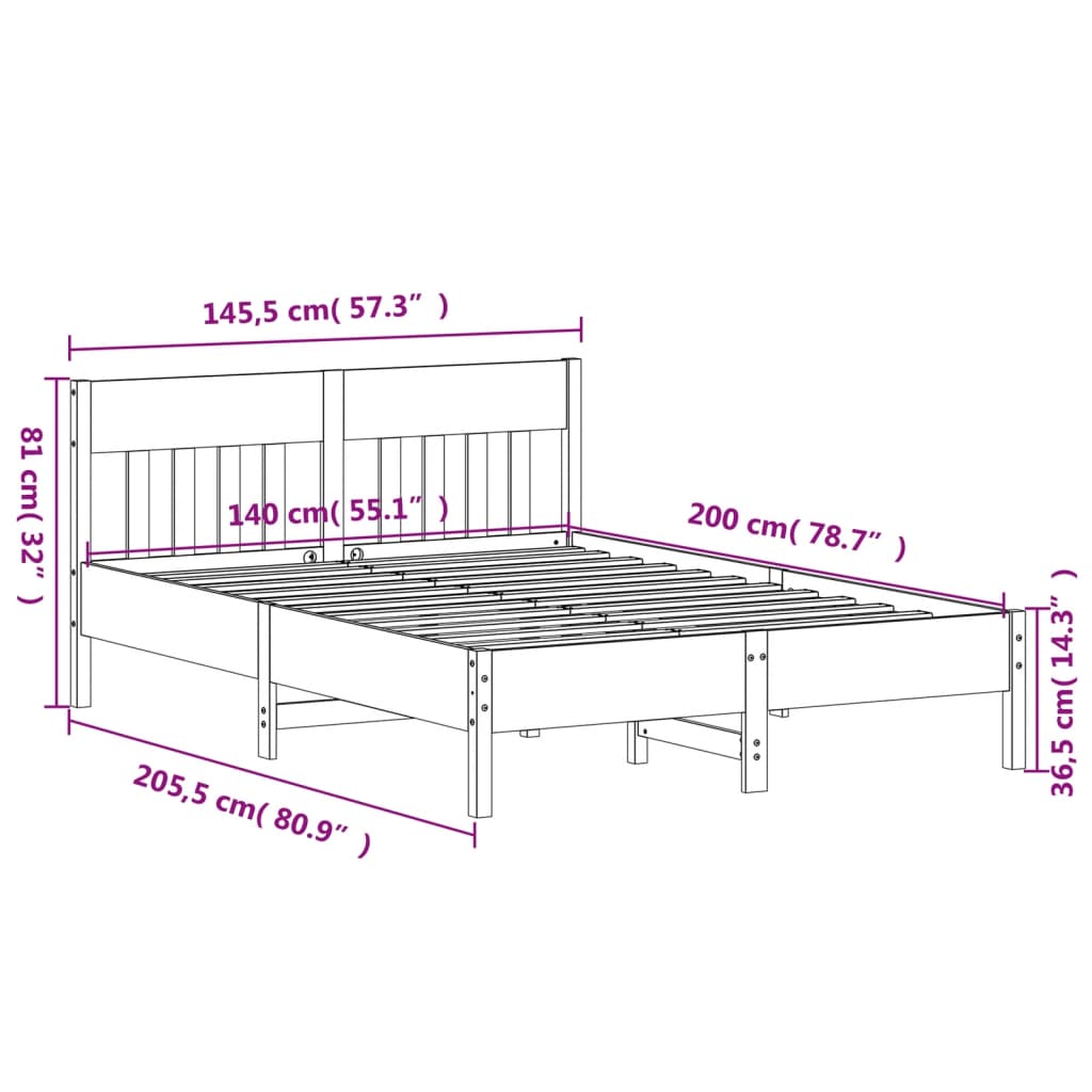 Bed Frame without Mattress 140x200 cm Solid Wood Pine