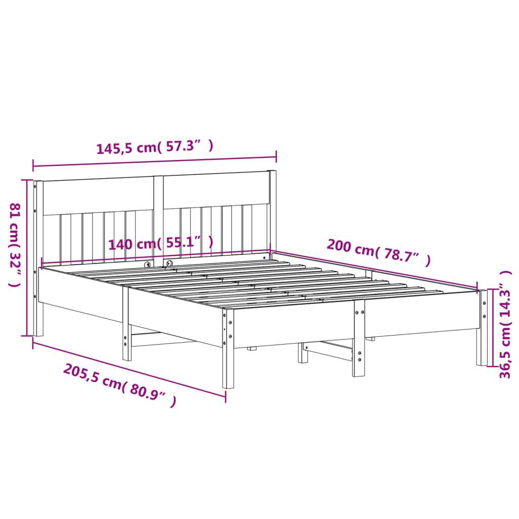 Bed Frame without Mattress White 140x200 cm Solid Wood Pine