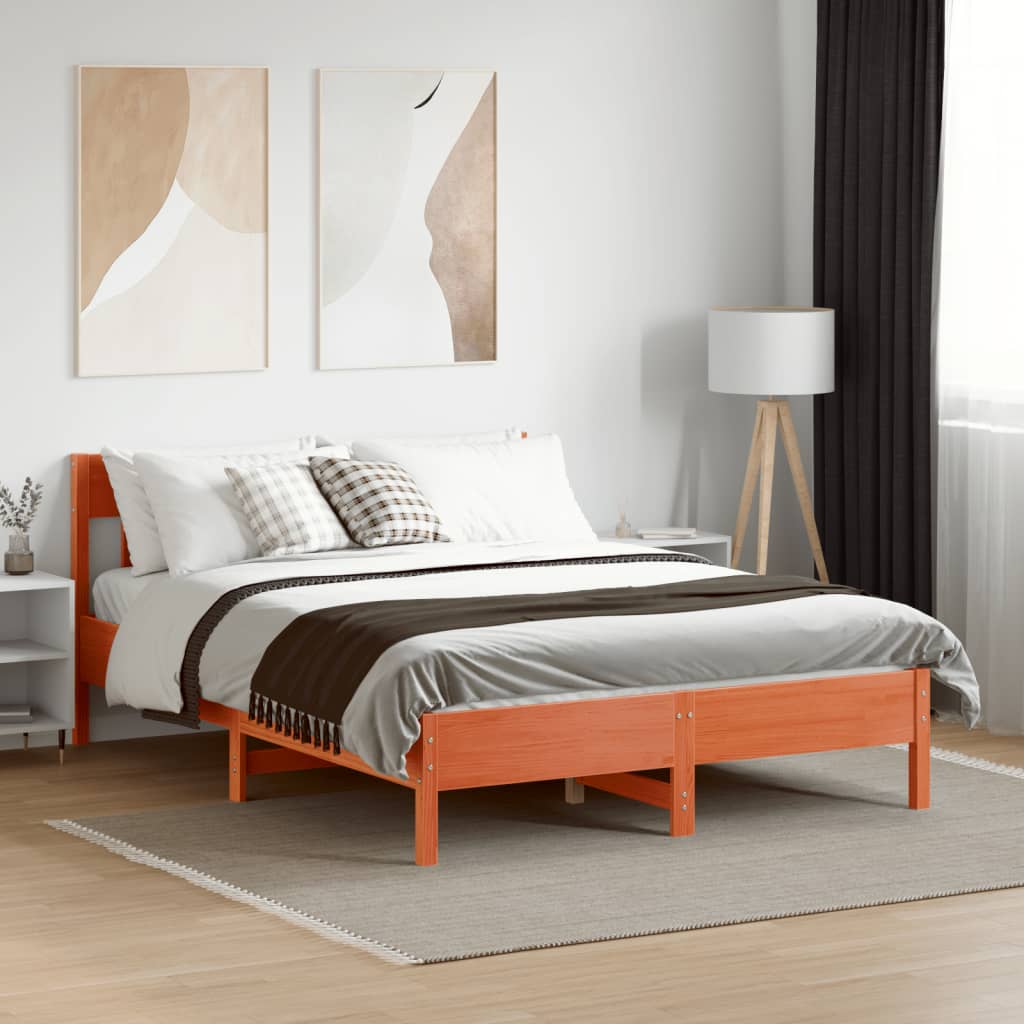 Bed Frame without Mattress Wax Brown 135x190 cm Double Solid Wood Pine