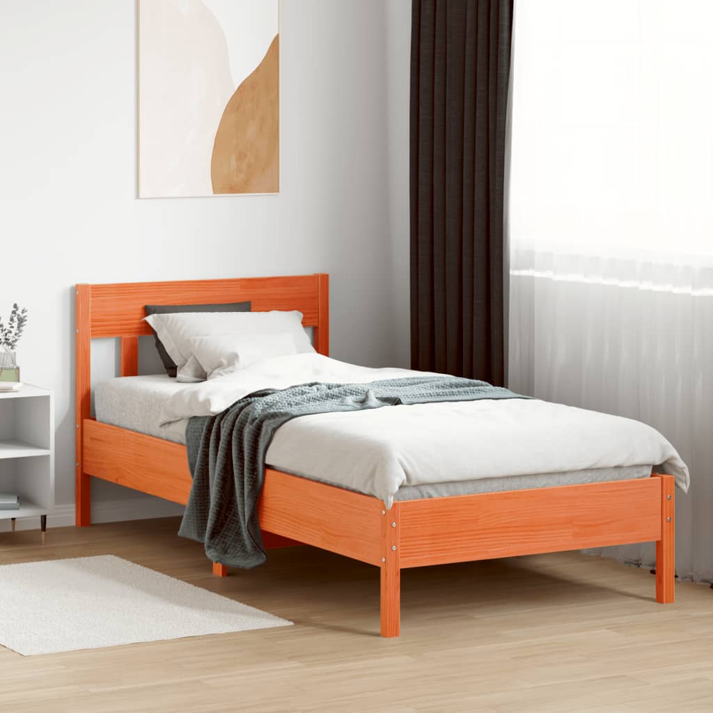 Bed Frame without Mattress Wax Brown 90x190 cm Single Solid Wood Pine