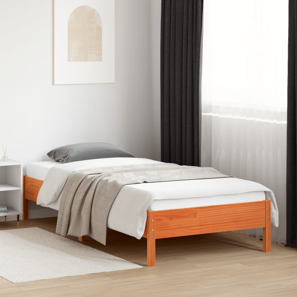 Bed Frame without Mattress Wax Brown 90x200 cm Solid Wood Pine