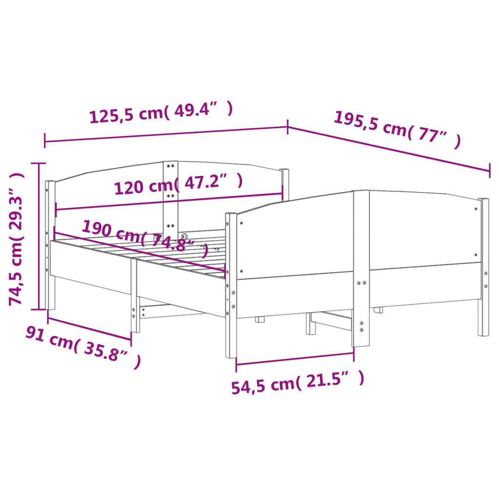 Bed Frame without Mattress White 120x190 cm Small Double Solid Wood Pine