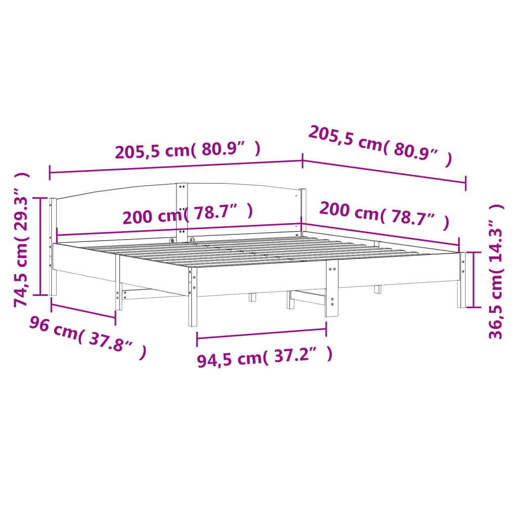 Bed Frame without Mattress 200x200 cm Solid Wood Pine