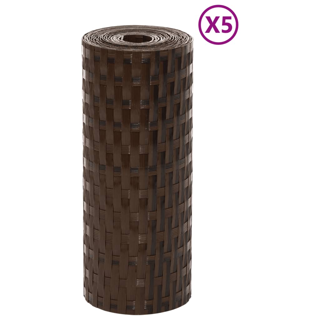 Balcony Screens 5 pcs Brown and Black 255x19 cm Poly Rattan