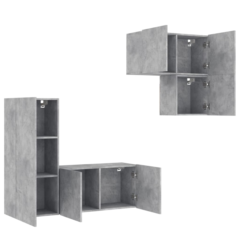 4 Piece TV Wall Units Concrete Grey Engineered Wood