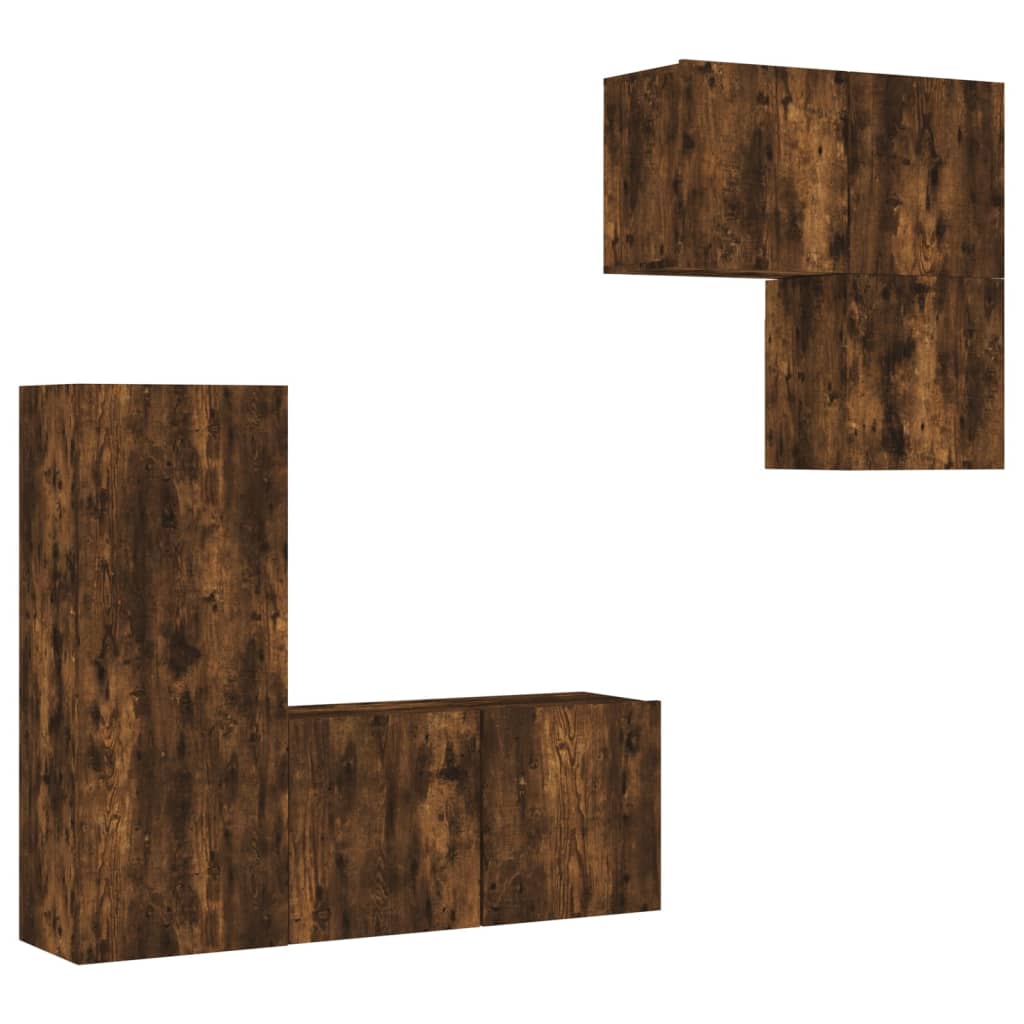 4 Piece TV Wall Units Smoked Oak Engineered Wood