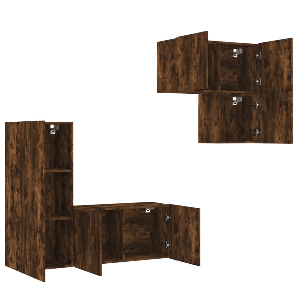 4 Piece TV Wall Units Smoked Oak Engineered Wood