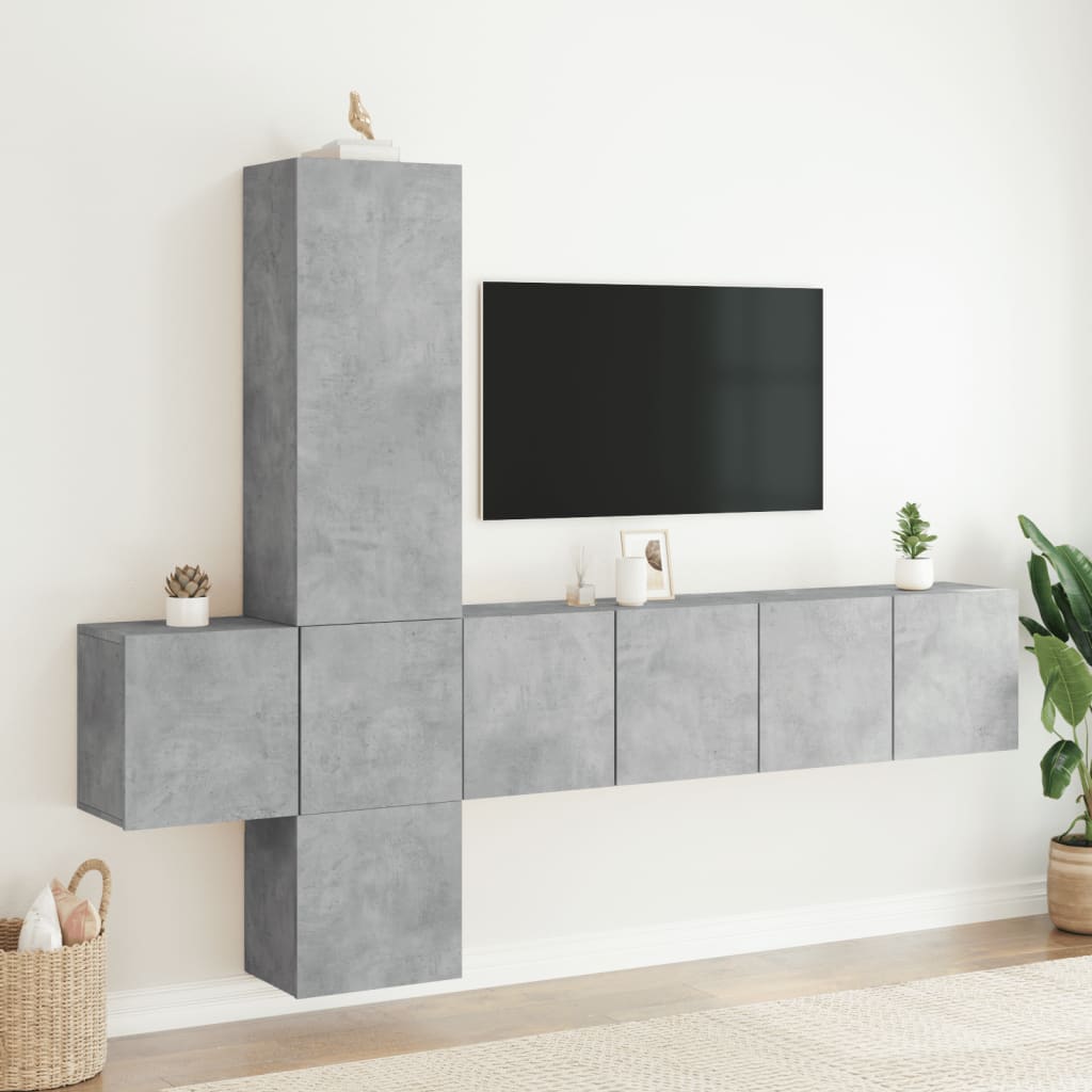5 Piece TV Wall Units Concrete Grey Engineered Wood