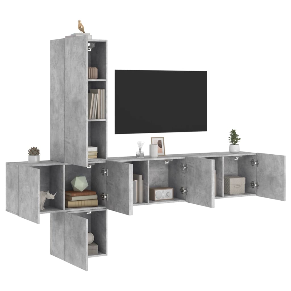 5 Piece TV Wall Units Concrete Grey Engineered Wood