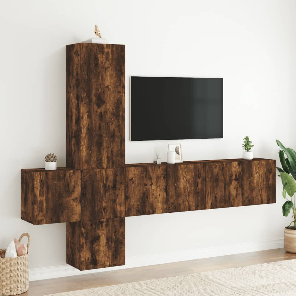 5 Piece TV Wall Units Smoked Oak Engineered Wood