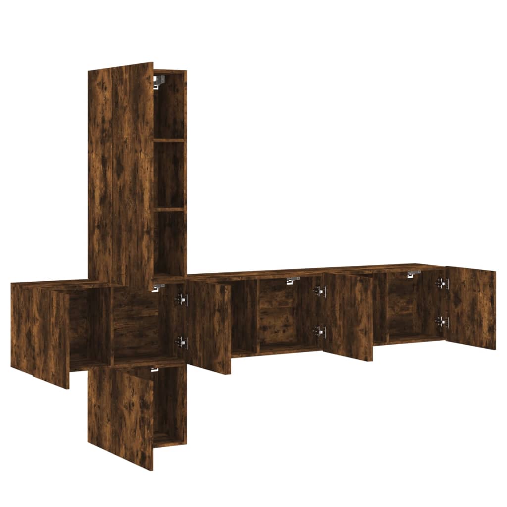 5 Piece TV Wall Units Smoked Oak Engineered Wood