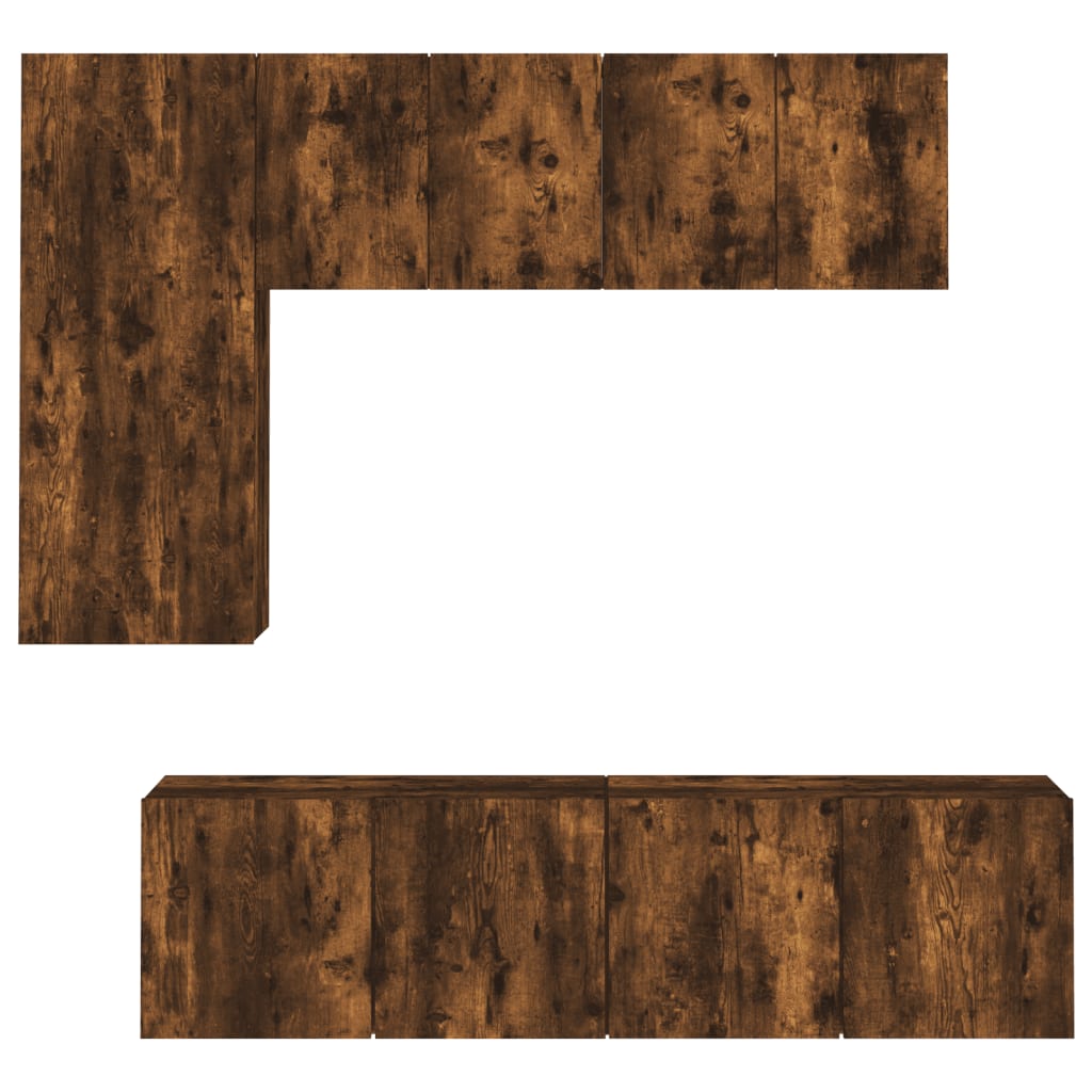 5 Piece TV Wall Units Smoked Oak Engineered Wood