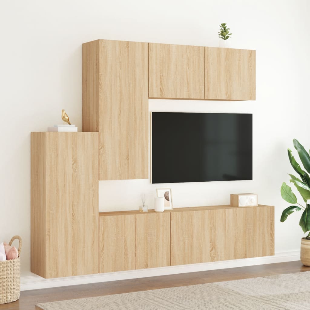 5 Piece TV Wall Units Sonoma Oak Engineered Wood