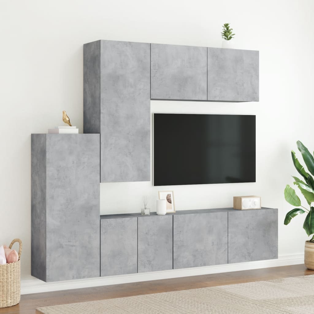 5 Piece TV Wall Units Concrete Grey Engineered Wood