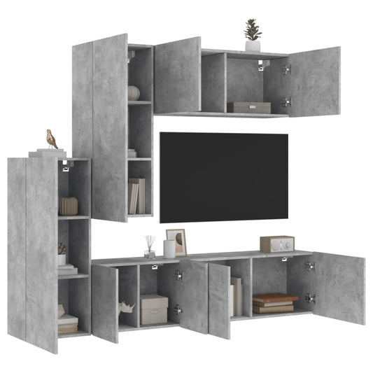 5 Piece TV Wall Units Concrete Grey Engineered Wood