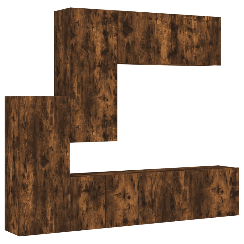 5 Piece TV Wall Units Smoked Oak Engineered Wood