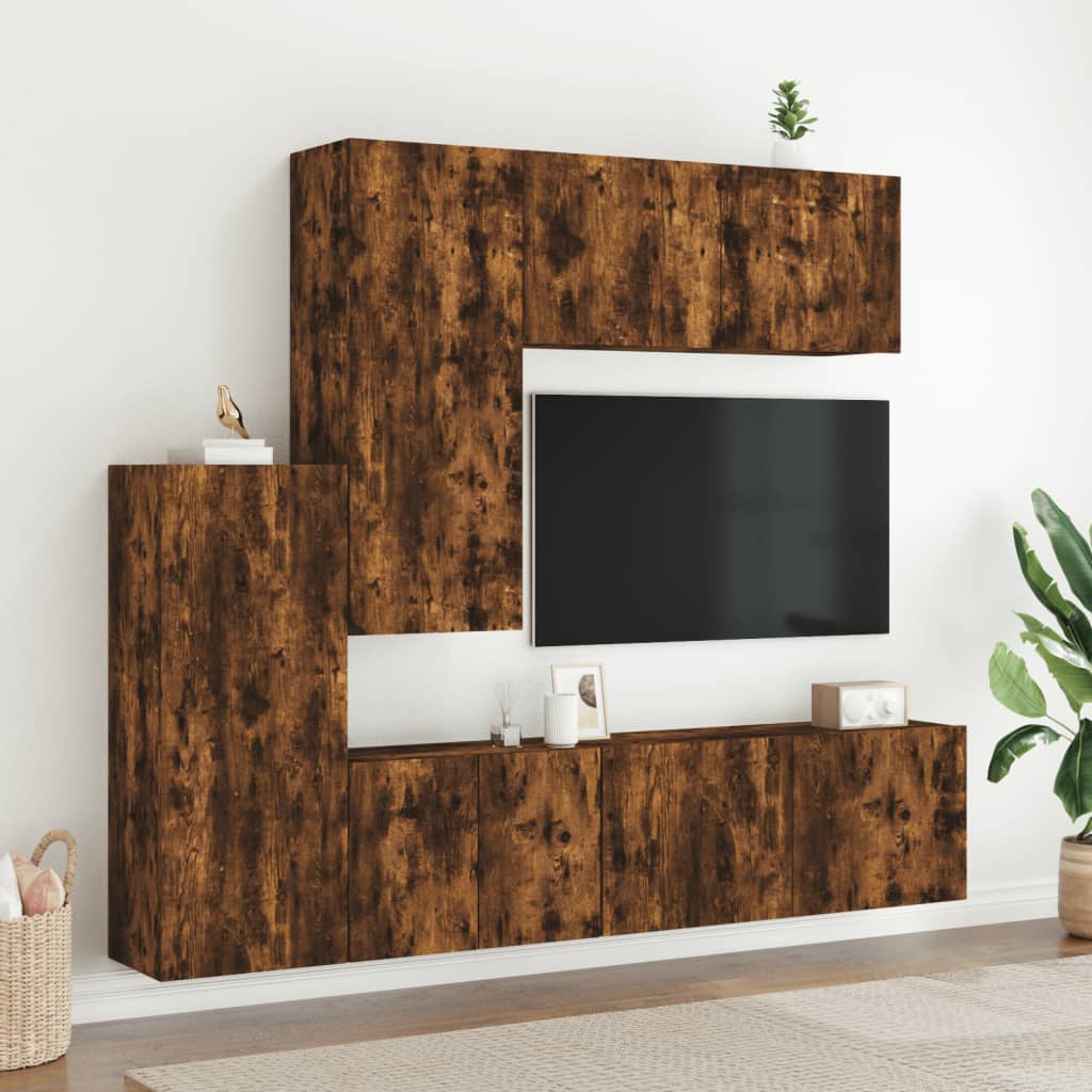 5 Piece TV Wall Units Smoked Oak Engineered Wood