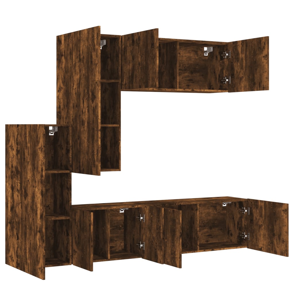 5 Piece TV Wall Units Smoked Oak Engineered Wood
