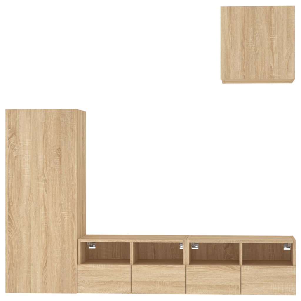 4 Piece TV Wall Units Sonoma Oak Engineered Wood