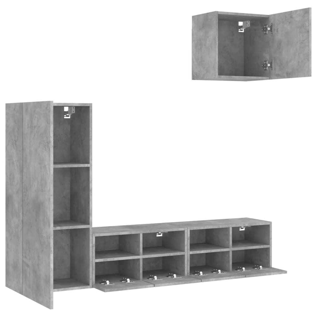 4 Piece TV Wall Units Concrete Grey Engineered Wood