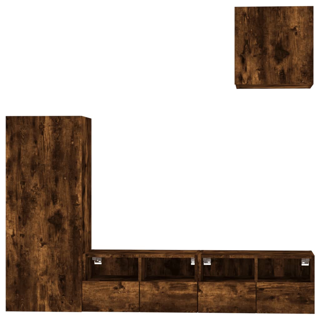 4 Piece TV Wall Units Smoked Oak Engineered Wood