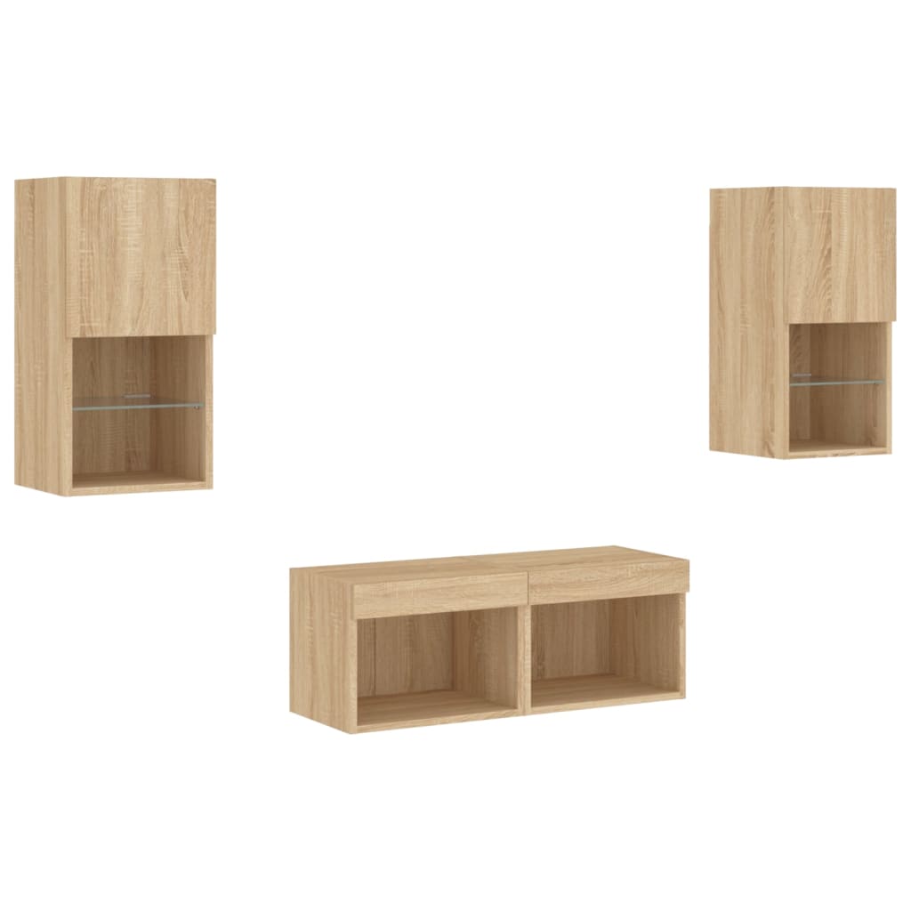 4 Piece TV Wall Cabinets with LED Lights Sonoma Oak