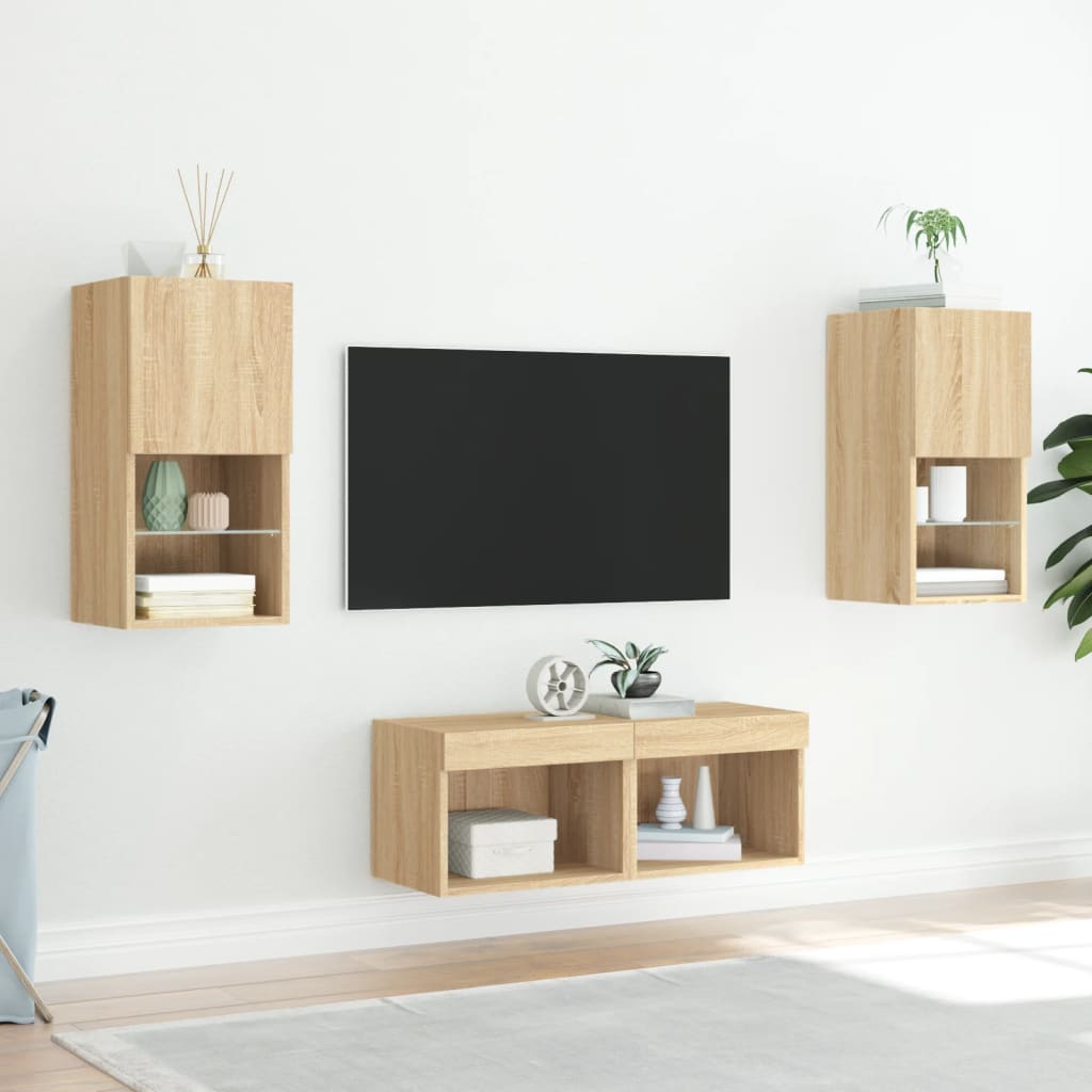 4 Piece TV Wall Cabinets with LED Lights Sonoma Oak