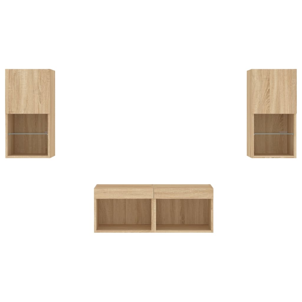 4 Piece TV Wall Cabinets with LED Lights Sonoma Oak