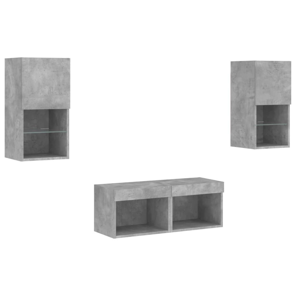 4 Piece TV Wall Cabinets with LED Lights Concrete Grey