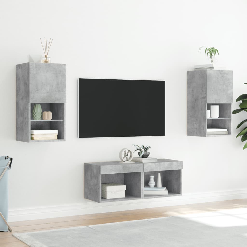 4 Piece TV Wall Cabinets with LED Lights Concrete Grey