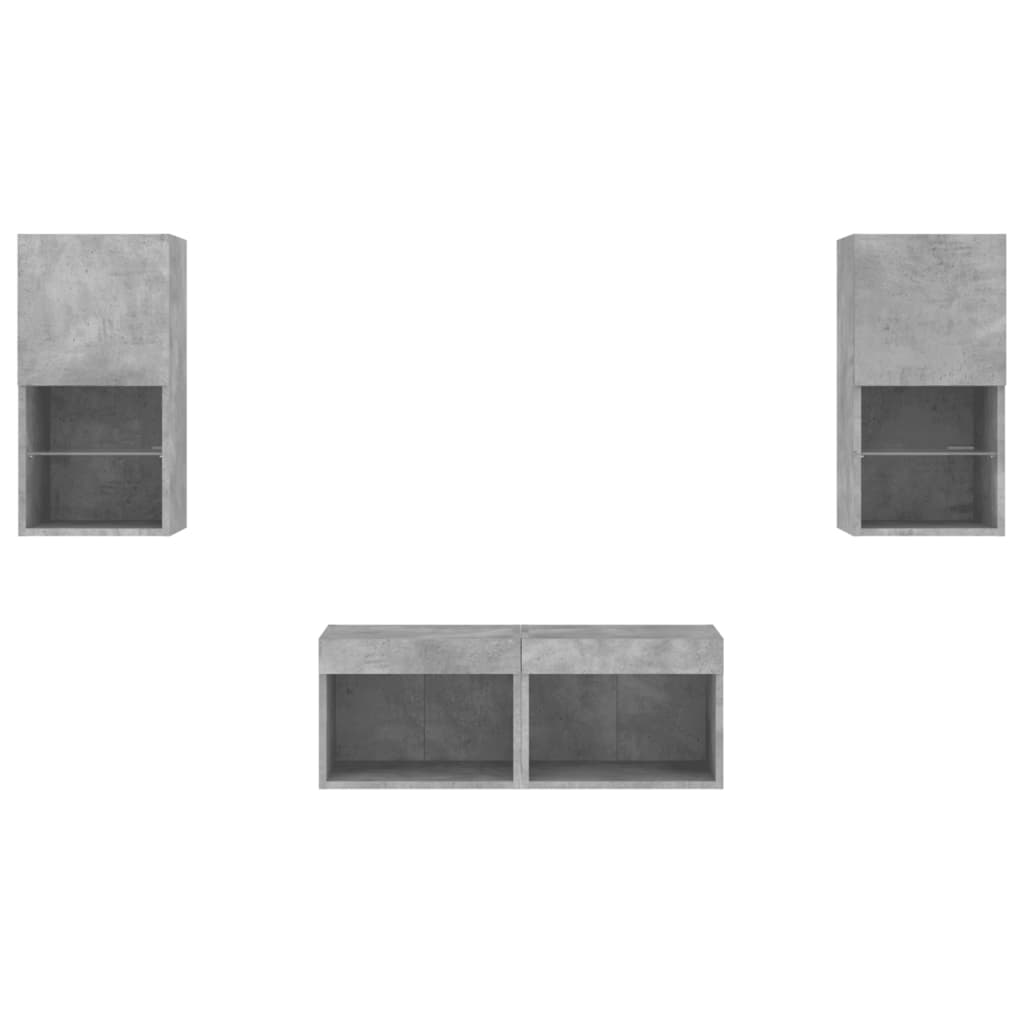 4 Piece TV Wall Cabinets with LED Lights Concrete Grey