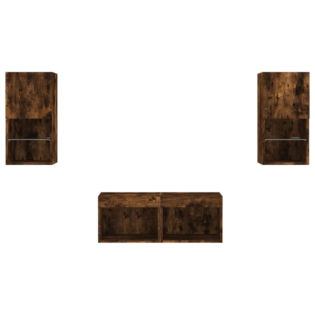 4 Piece TV Wall Cabinets with LED Lights Smoked Oak