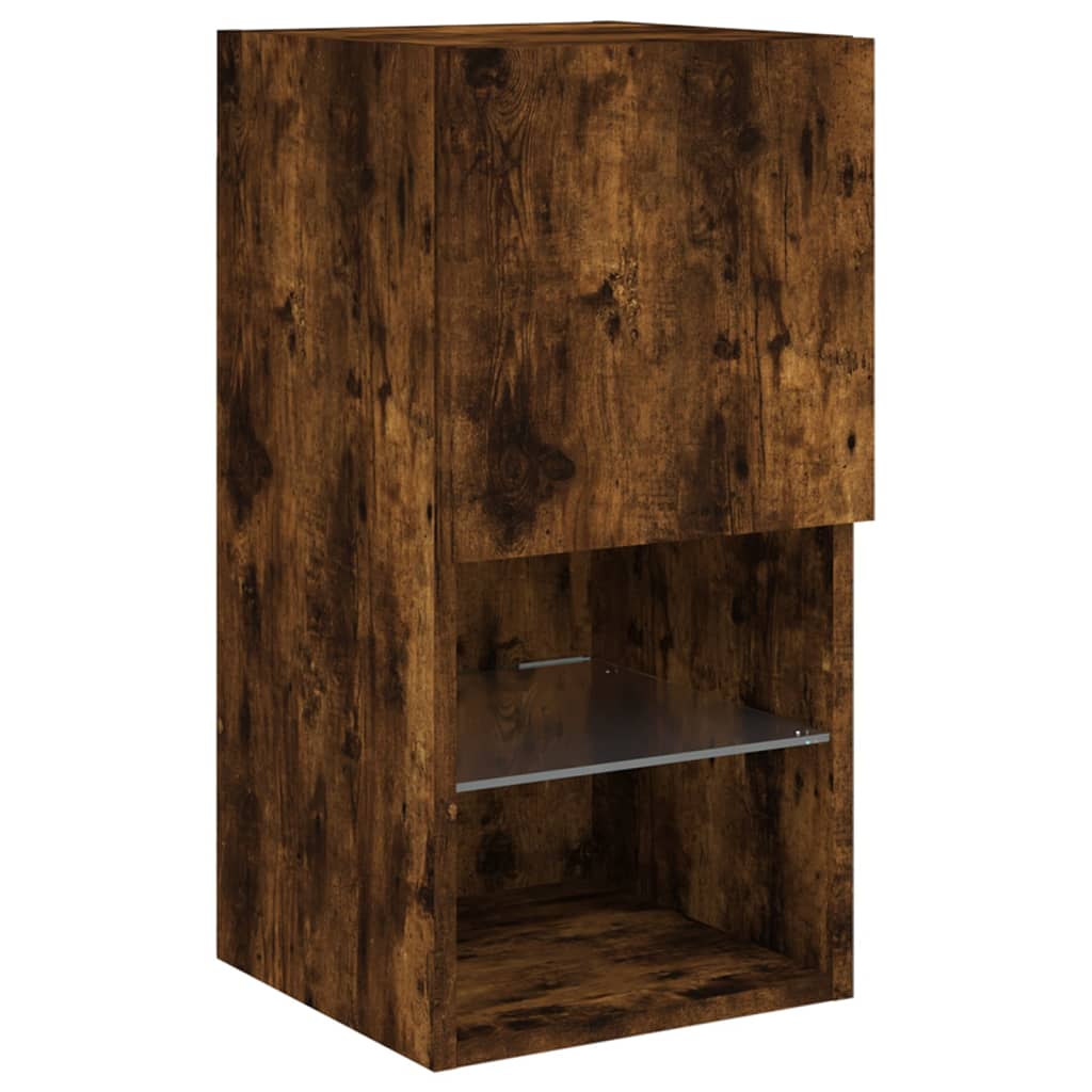 4 Piece TV Wall Cabinets with LED Lights Smoked Oak