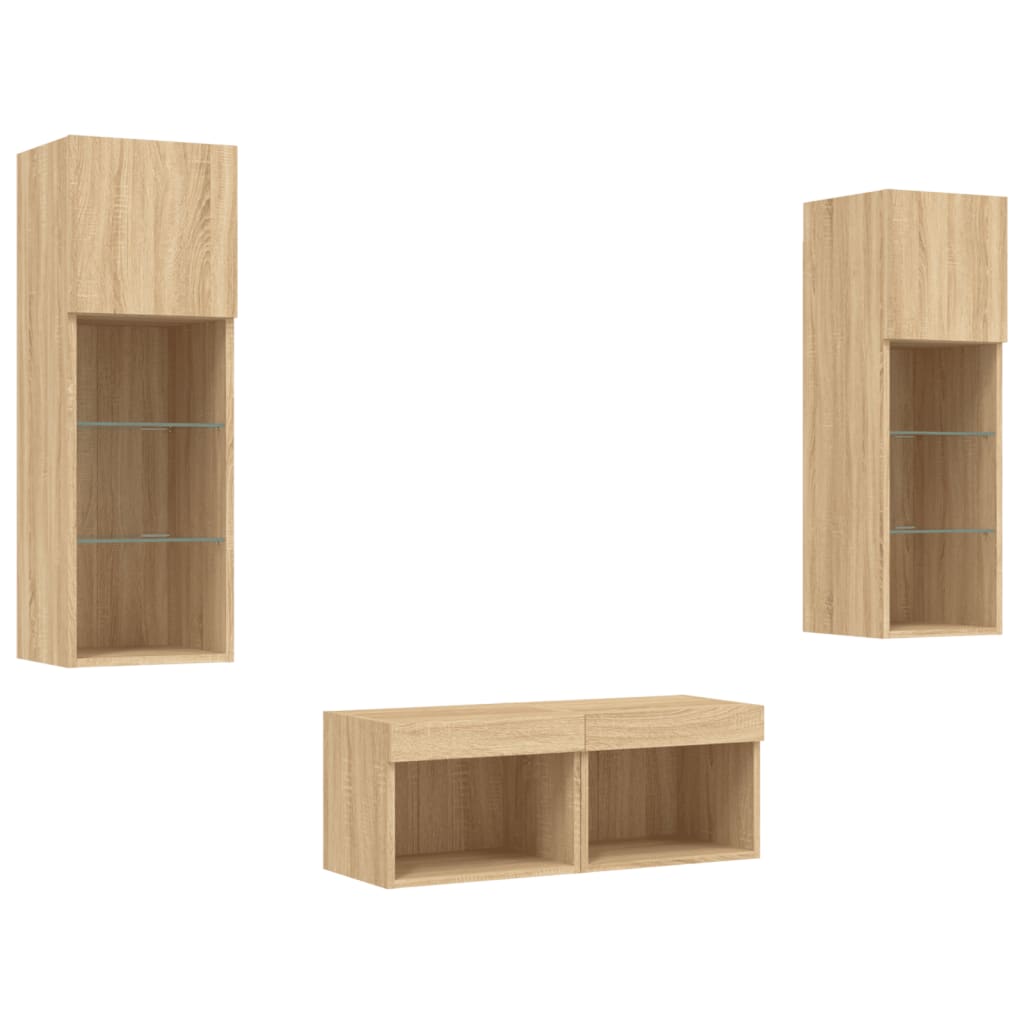 4 Piece TV Wall Cabinets with LED Lights Sonoma Oak