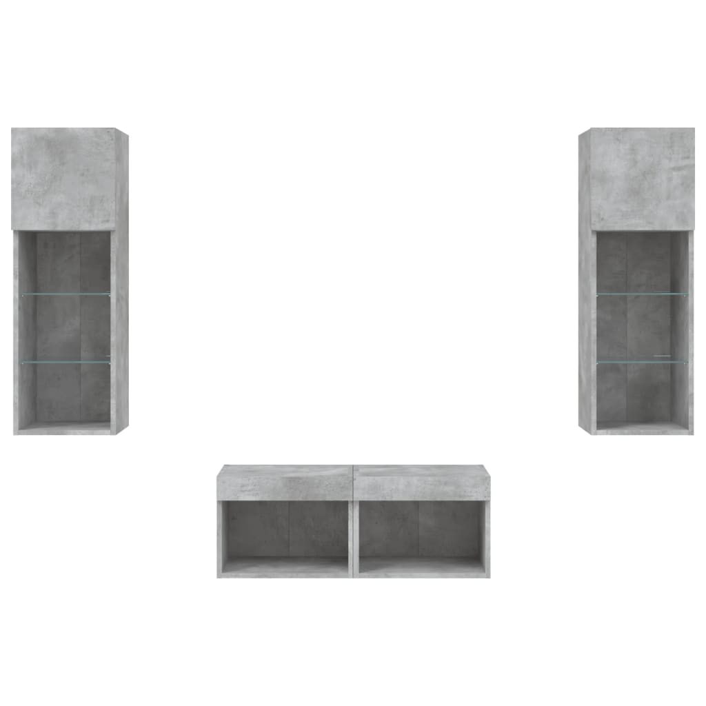 4 Piece TV Wall Cabinets with LED Lights Concrete Grey