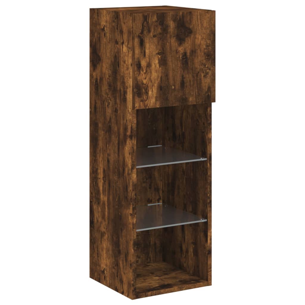 4 Piece TV Wall Cabinets with LED Lights Smoked Oak