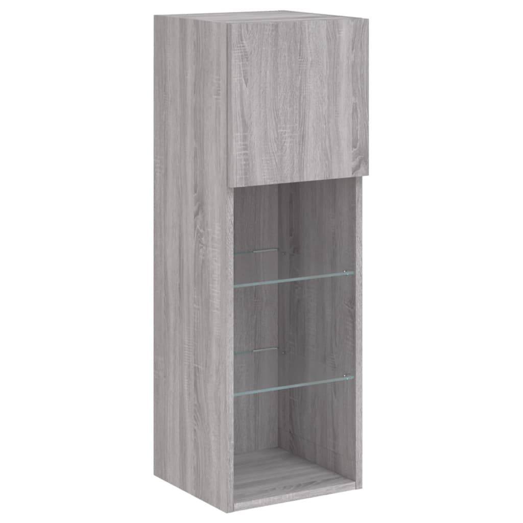 4 Piece TV Wall Cabinets with LED Lights Grey Sonoma