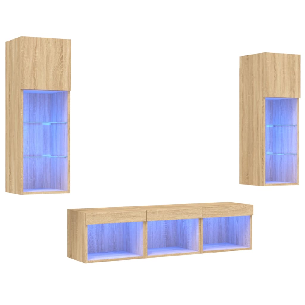 5 Piece TV Wall Units with LED Sonoma Oak Engineered Wood